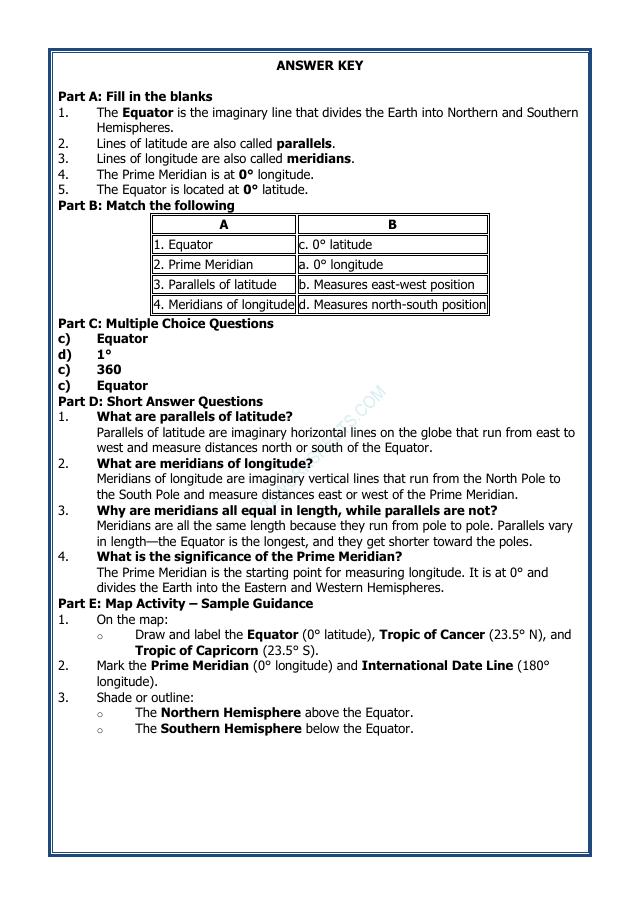 A2ZWorksheets:General Awareness-Maps and Directions-Parallels and Meredians