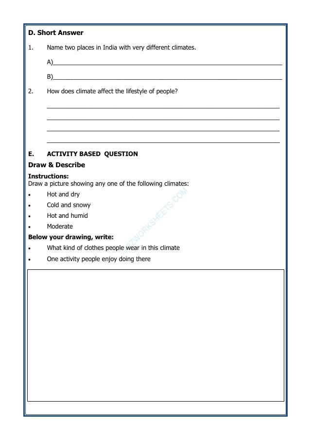 A2ZWorksheets:Science-Environment And Our Surroundings-Types of Climate and Their Features