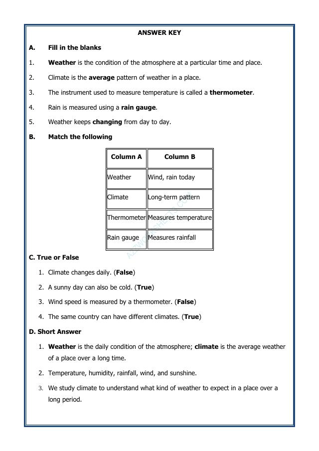 A2ZWorksheets:Science-Environment And Our Surroundings-Weather and Climate
