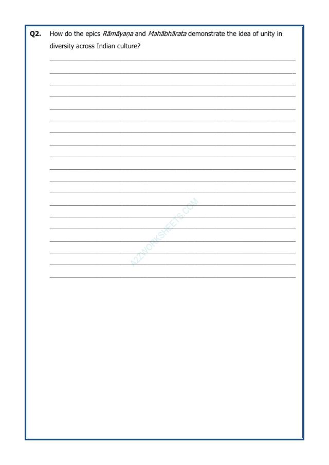 A2ZWorksheets:General Awareness-Our History and Heritage-Chapter 8 Unity in Diversity