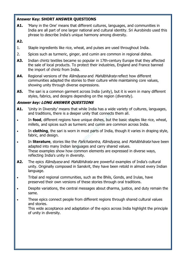 A2ZWorksheets:General Awareness-Our History and Heritage-Chapter 8 Unity in Diversity