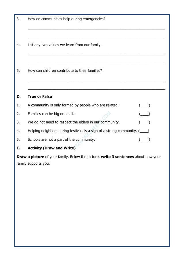 A2ZWorksheets:Science-Humans-Family and Community