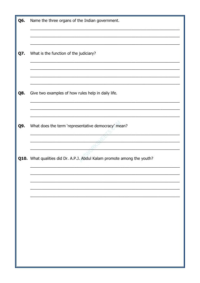 A2ZWorksheets:General Awareness-India and Its Neighbouring Countries-Grassroots Democracy–Part-1 Governance
