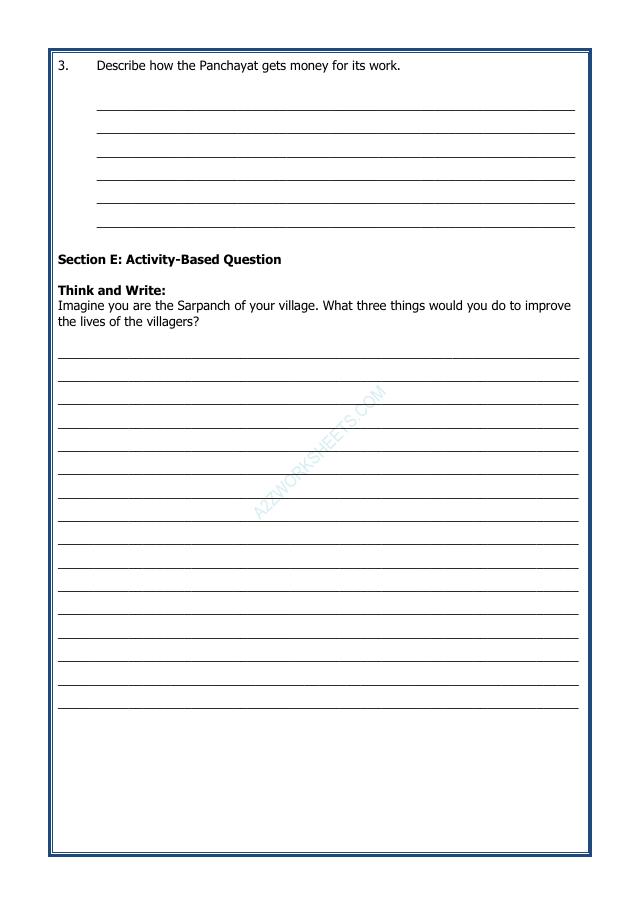 A2ZWorksheets:General Awareness-India and Its Neighbouring Countries-Grassroots Democracy - Part-2