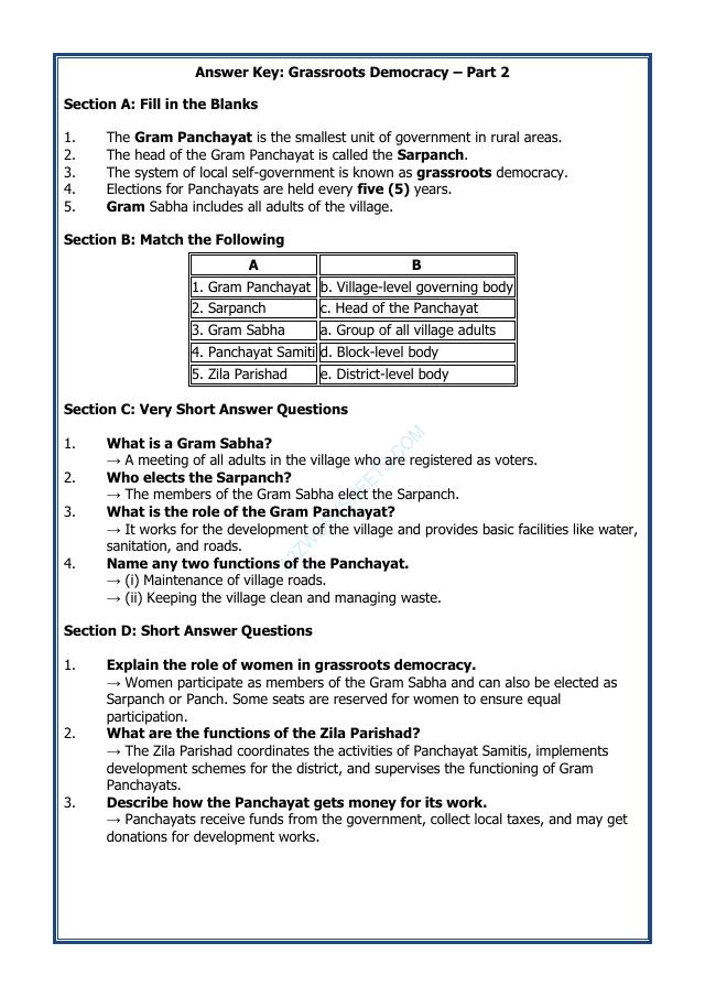 A2ZWorksheets:General Awareness-India and Its Neighbouring Countries-Grassroots Democracy - Part-2