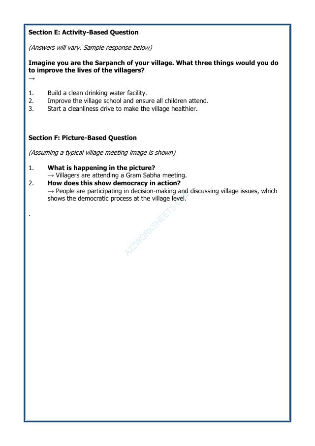 A2ZWorksheets:General Awareness-India and Its Neighbouring Countries-Grassroots Democracy - Part-2
