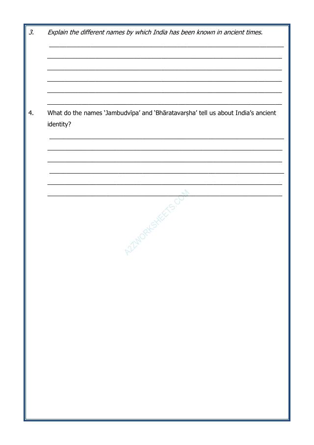A2ZWorksheets:General Awareness-India and Its Neighbouring Countries-India that is Bharat