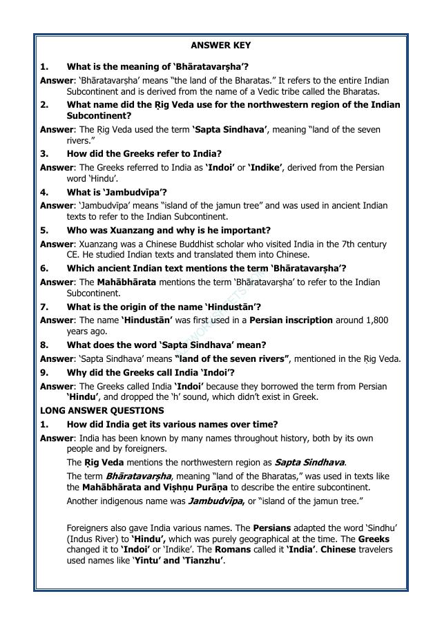 A2ZWorksheets:General Awareness-India and Its Neighbouring Countries-India that is Bharat