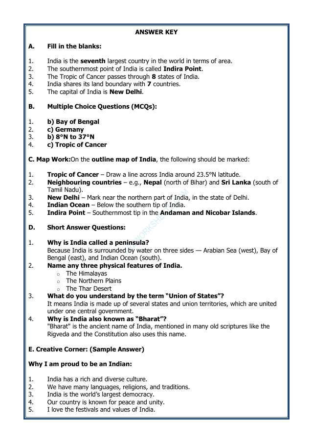 A2ZWorksheets:General Awareness-India and Its Neighbouring Countries-India that is Bharat-02