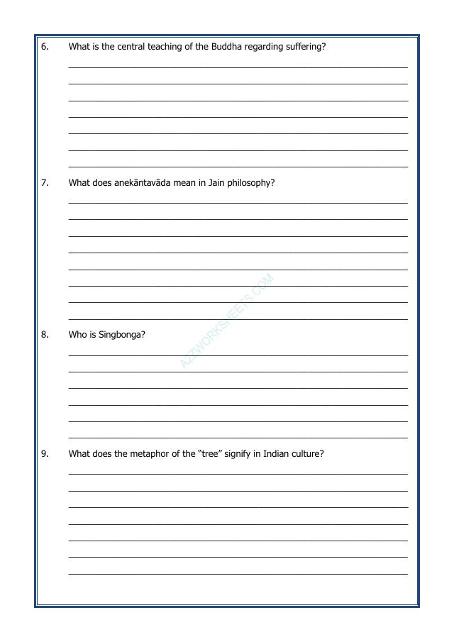 A2ZWorksheets:General Awareness-India and Its Neighbouring Countries-India's Cultural Roots