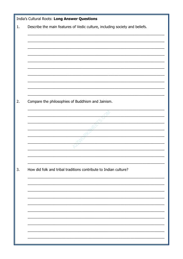 A2ZWorksheets:General Awareness-India and Its Neighbouring Countries-India's Cultural Roots