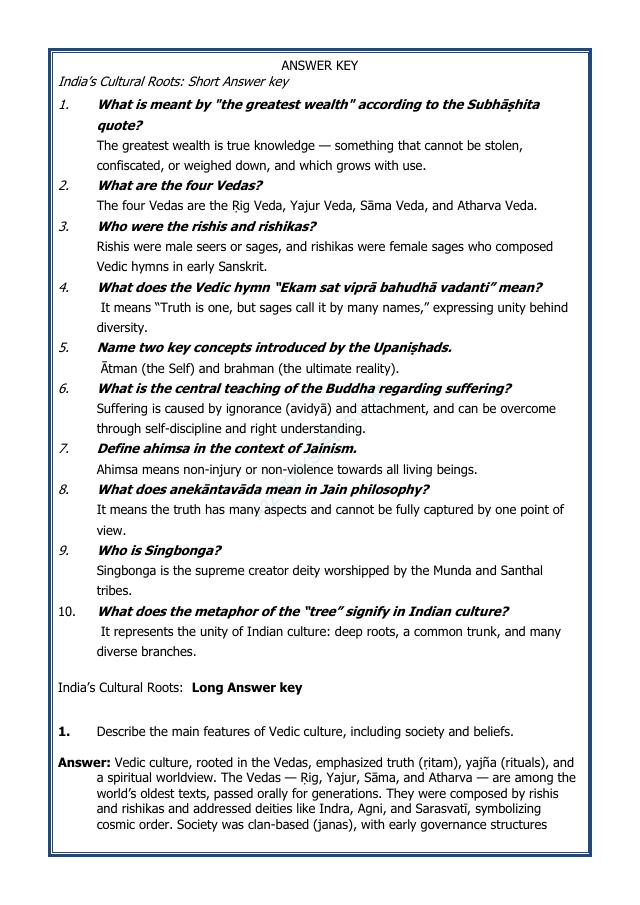 A2ZWorksheets:General Awareness-India and Its Neighbouring Countries-India's Cultural Roots