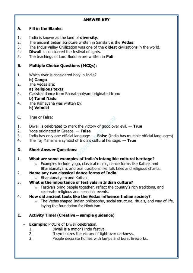 A2ZWorksheets:General Awareness-India and Its Neighbouring Countries-India's Cultural Roots-02