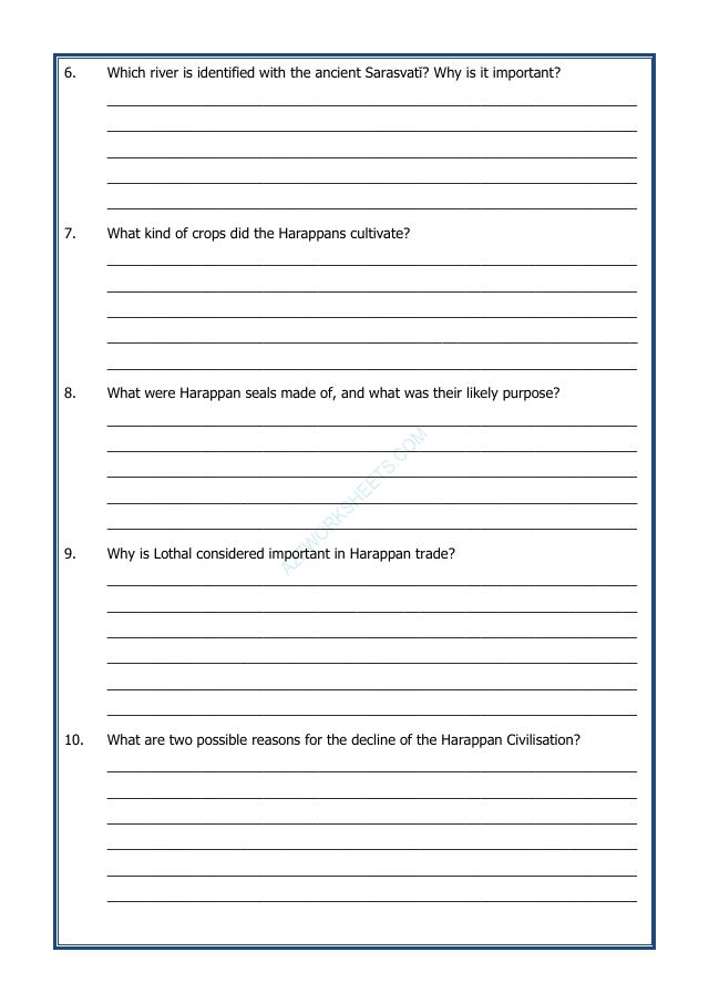 A2ZWorksheets:General Awareness-India and Its Neighbouring Countries-The Beginnings of Indian Civilisation