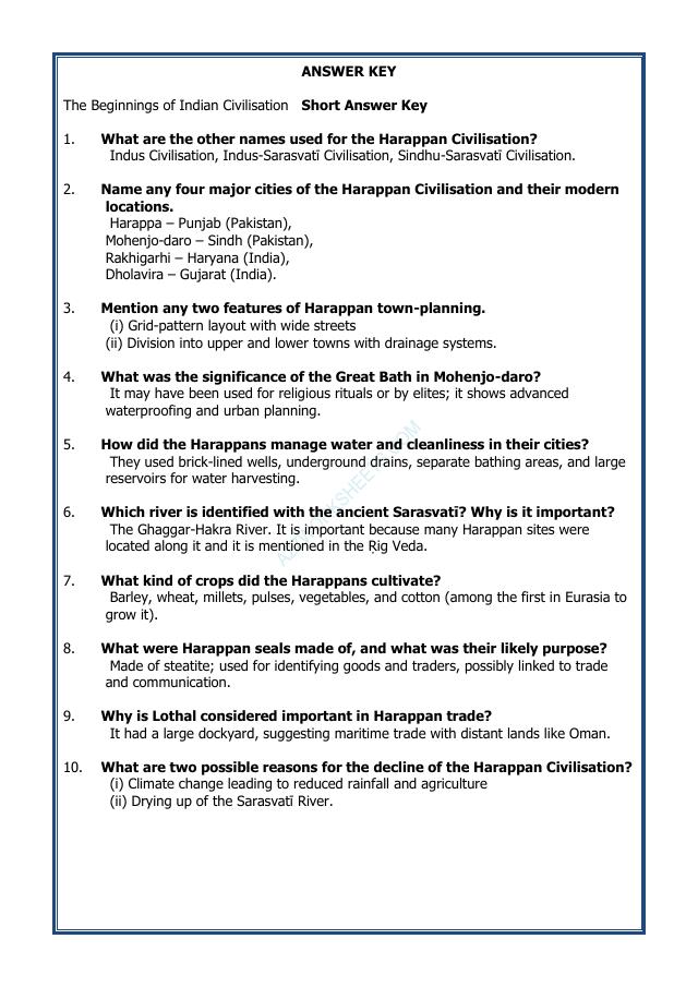 A2ZWorksheets:General Awareness-India and Its Neighbouring Countries-The Beginnings of Indian Civilisation