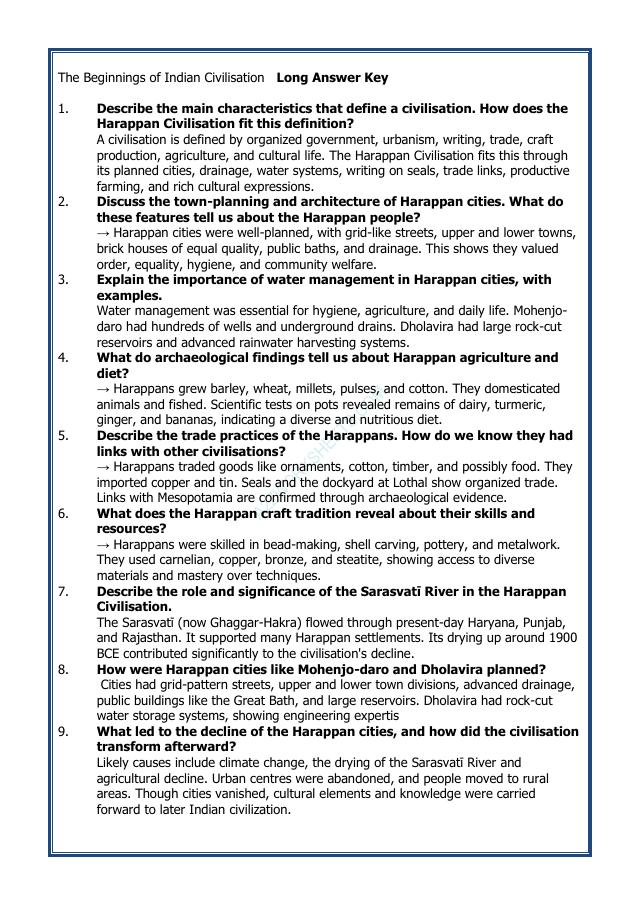 A2ZWorksheets:General Awareness-India and Its Neighbouring Countries-The Beginnings of Indian Civilisation