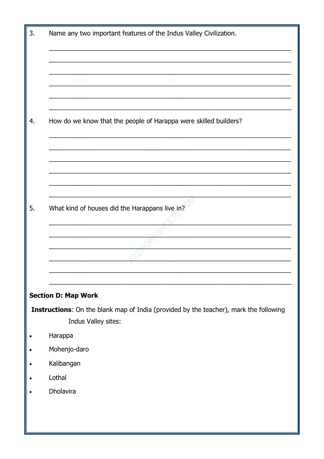 A2ZWorksheets:General Awareness-India and Its Neighbouring Countries-The Beginnings of Indian Civilisation-02
