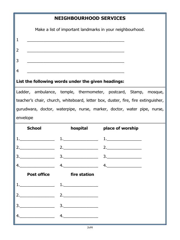 A2ZWorksheets:General Awareness-My Home and Places in Our Neighbourhood-Neighbourhood