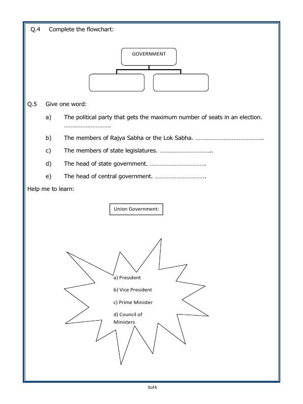 A2ZWorksheets:General Awareness-India and Its Neighbouring Countries-Our Government