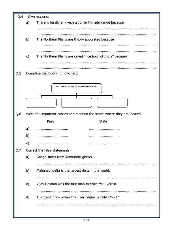 A2ZWorksheets:General Awareness-Geographical Features-The Northern Mountains And Plains