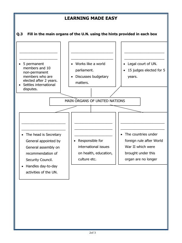 A2ZWorksheets:General Awareness-The World and Its Organisations-The United Nations