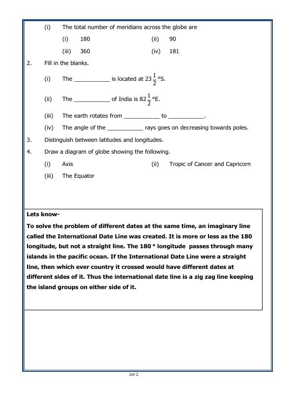A2ZWorksheets:General Awareness-Maps and Directions-Globe - Latitudes And Longitudes
