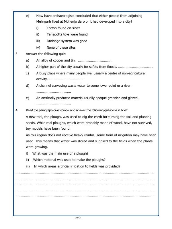 A2ZWorksheets:General Awareness-Our History and Heritage-In The Earliest Cities