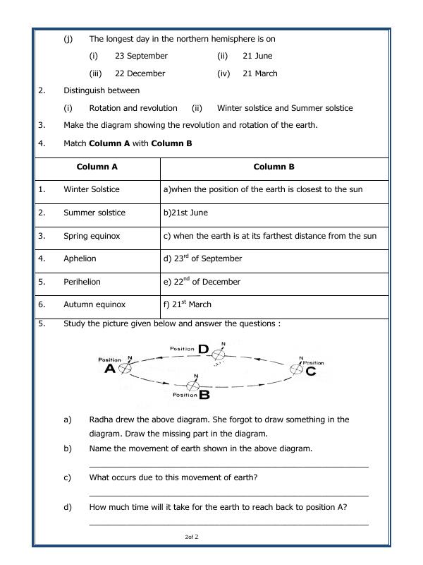 A2ZWorksheets:General Awareness-Solar System and Our Universe-Motions Of The Earth