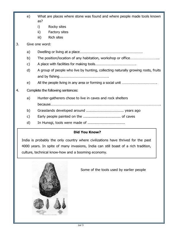 A2ZWorksheets:General Awareness-Our History and Heritage-On The Trail Of The Earliest People