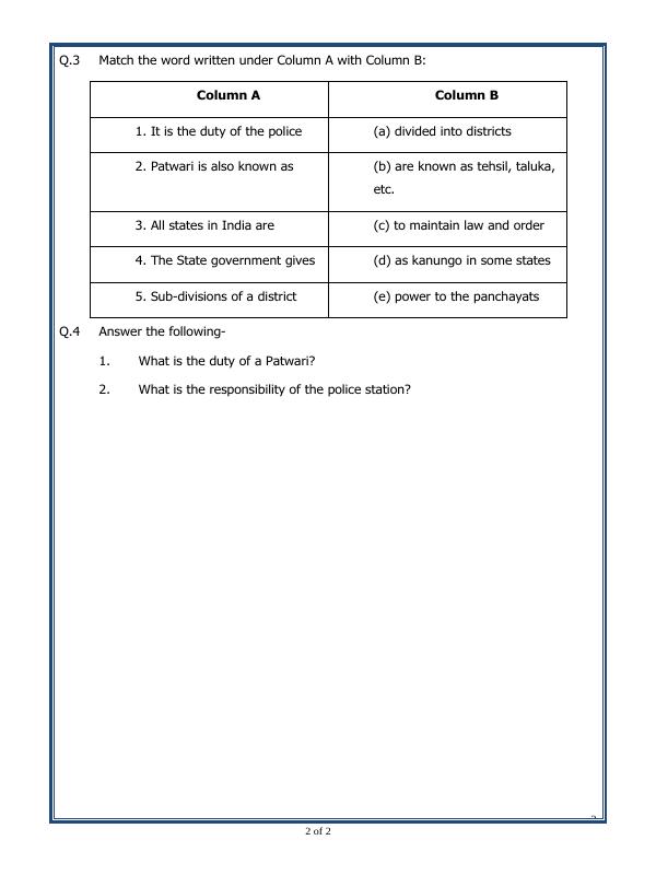 A2ZWorksheets:General Awareness-India and Its Neighbouring Countries-Rural Administration