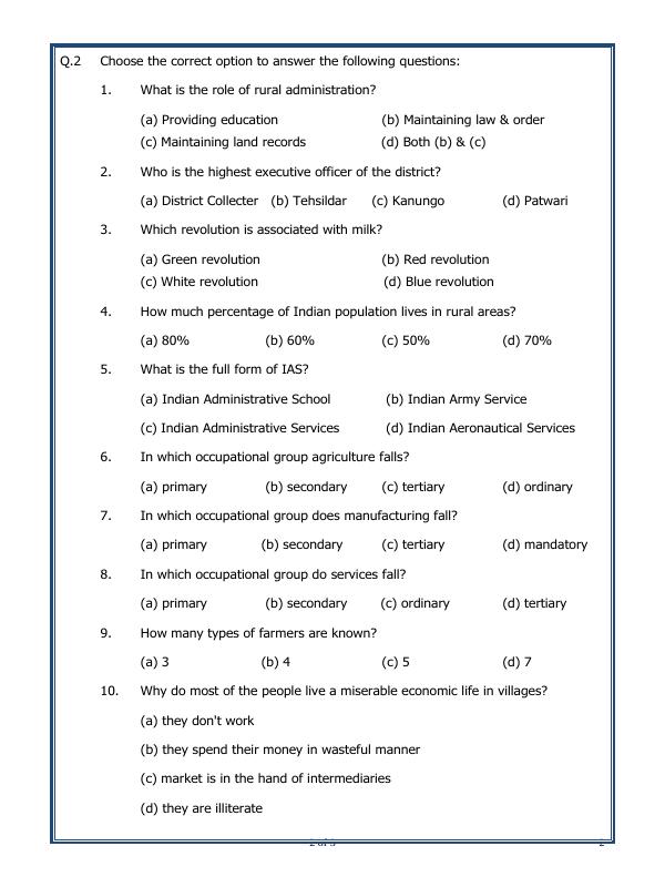 A2ZWorksheets:General Awareness-India and Its Neighbouring Countries-Rural And Urban Livelihood