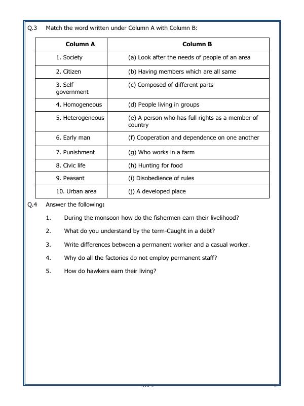 A2ZWorksheets:General Awareness-India and Its Neighbouring Countries-Rural And Urban Livelihood