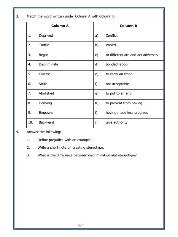 A2ZWorksheets:General Awareness-Our History and Heritage-Diversity And Discrimination