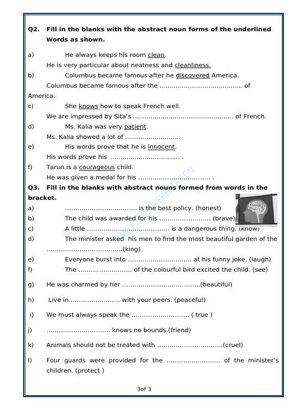 A2ZWorksheets:English-Grammar-Abstract Nouns
