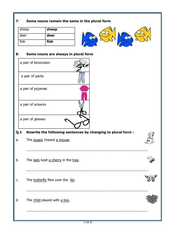 A2Zworksheets:Worksheet of Noun Number-Grammar-English