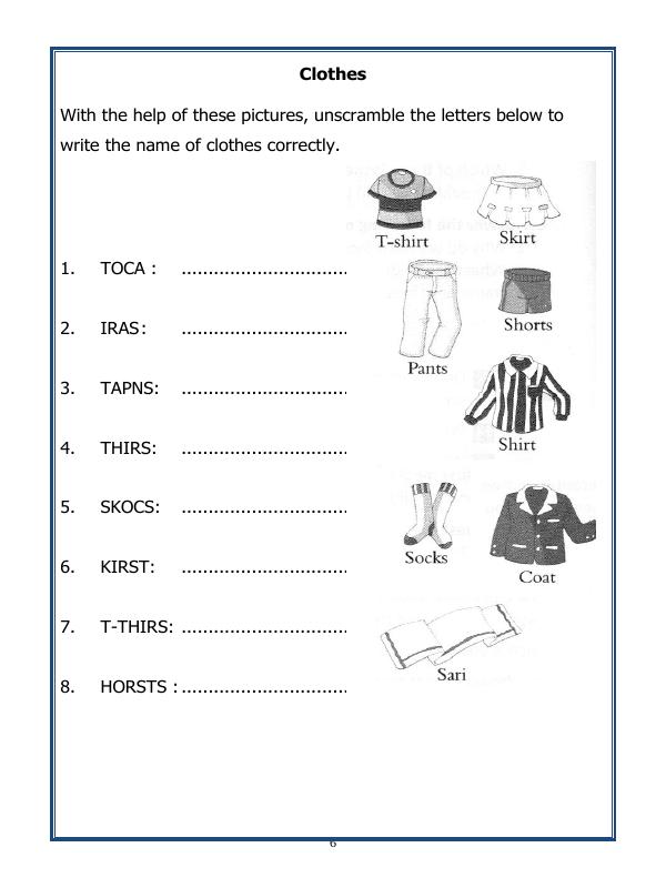 A2ZWorksheets:Science-Basic Necessities-Class-I-Clothes