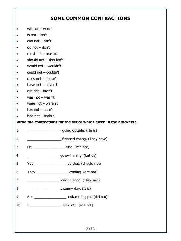 A2ZWorksheets:English-Grammar-Contractions