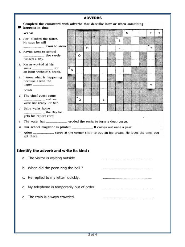 A2Zworksheets:Worksheet of Adverbs-Grammar-English