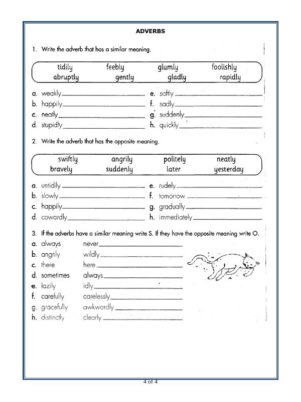 A2Zworksheets:Worksheet of Adverbs-Grammar-English